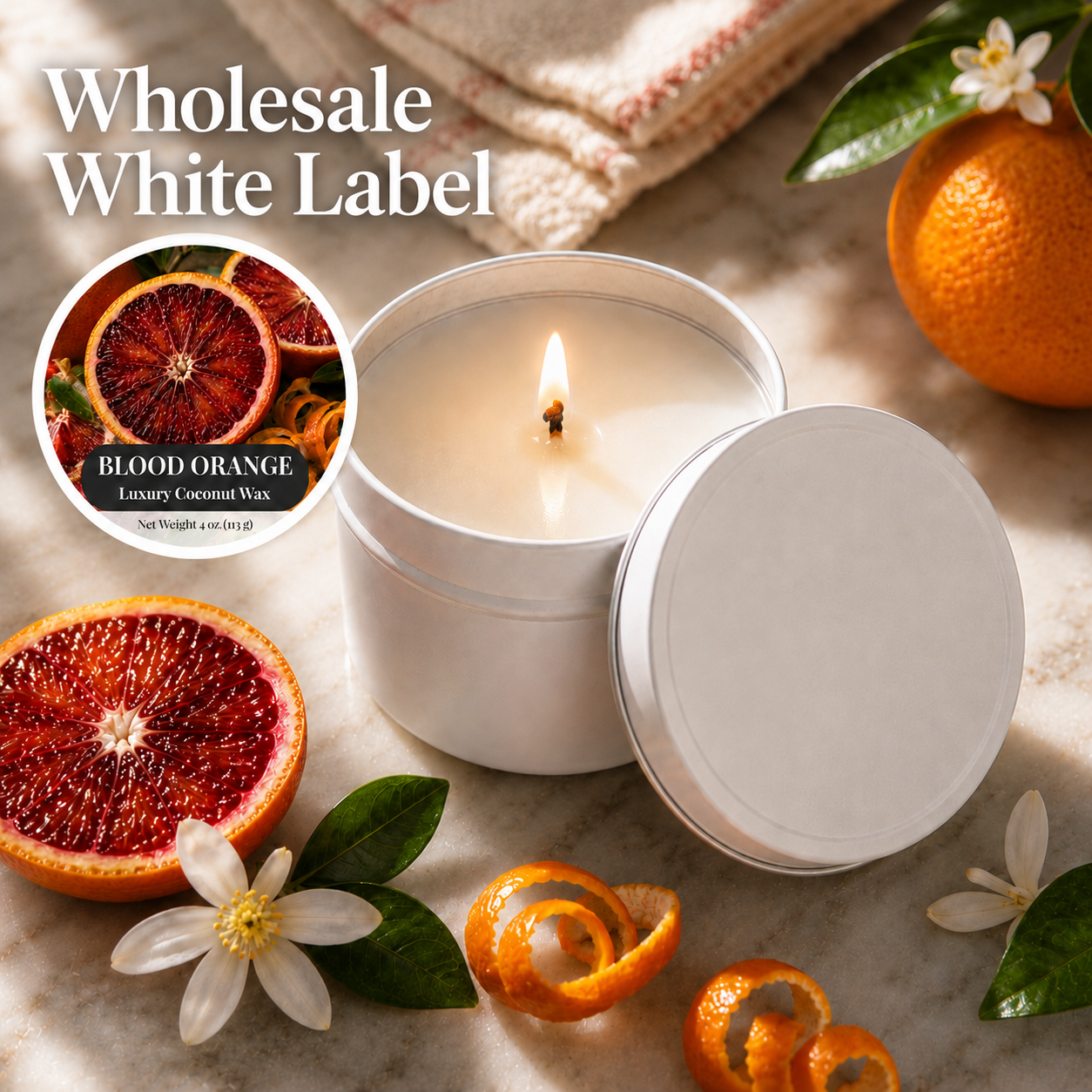 Wholesale White Label / Blood Orange 4 oz. Tin Candles 3 / 6 / 12
