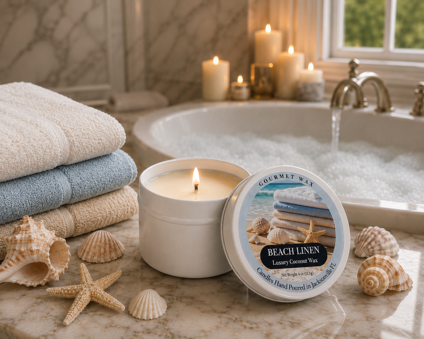 BEACH LINEN / 4 oz. Luxury Candle / Tin Candle