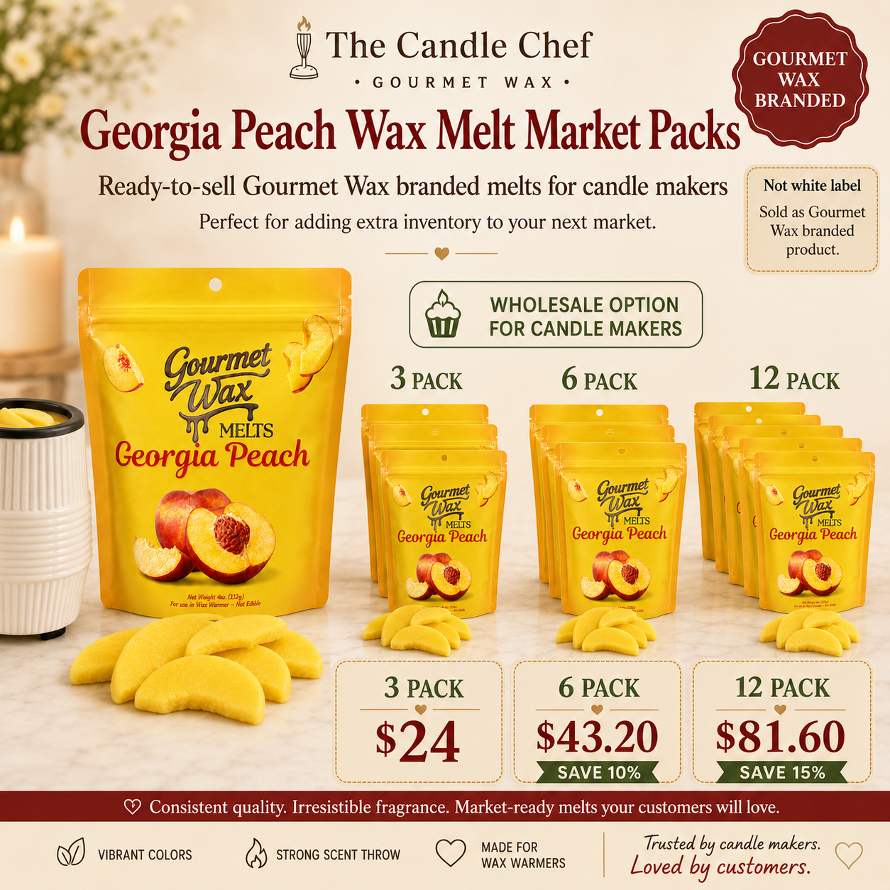 Wholesale Market Pack / Georgia Peach Wax Melts 3 / 6 / 12