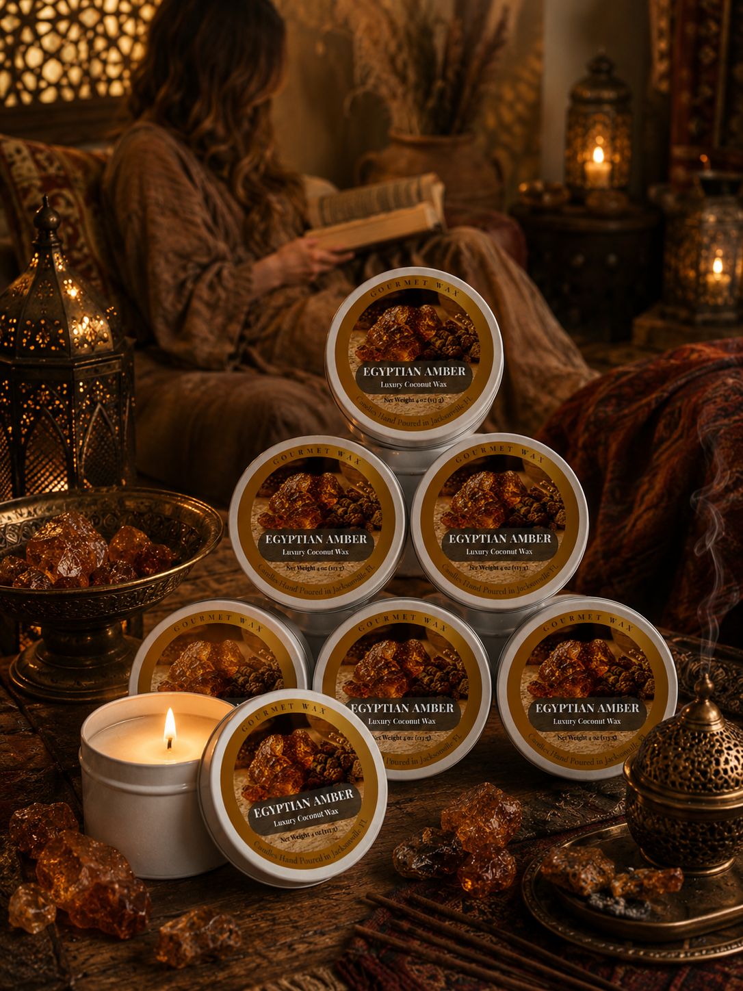 EGYPTIAN AMBER / 4 oz. Luxury Candle / Tin Candle