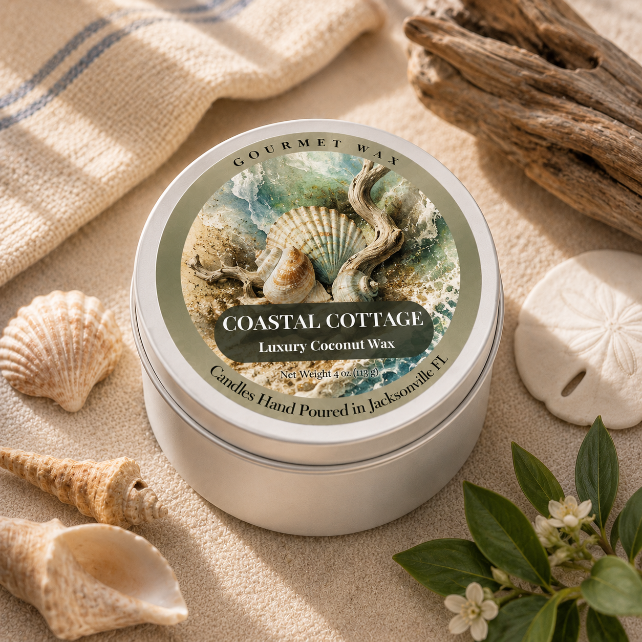 COASTAL COTTAGE / 4 oz. Luxury Candle / Tin Candle