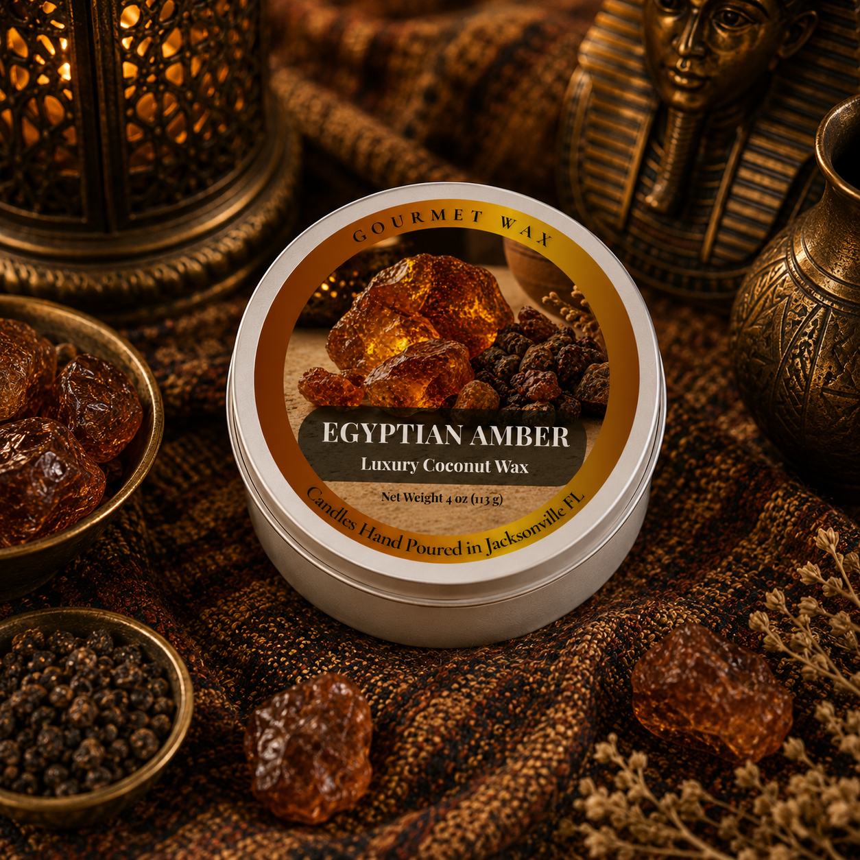 EGYPTIAN AMBER / 4 oz. Luxury Candle / Tin Candle