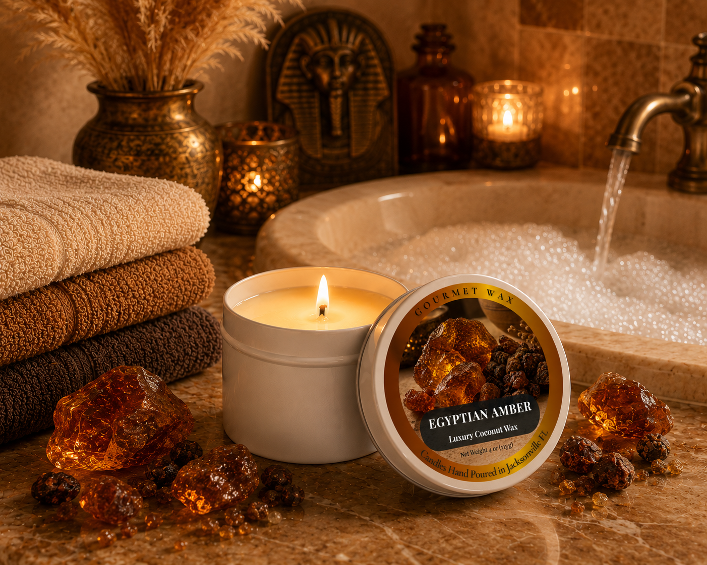 EGYPTIAN AMBER / 4 oz. Luxury Candle / Tin Candle
