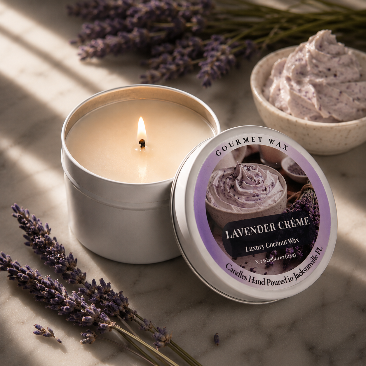 LAVENDER CRÈME / 4 oz. Luxury Candle / Tin Candle