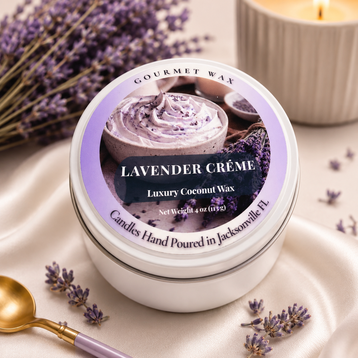 LAVENDER CRÈME / 4 oz. Luxury Candle / Tin Candle