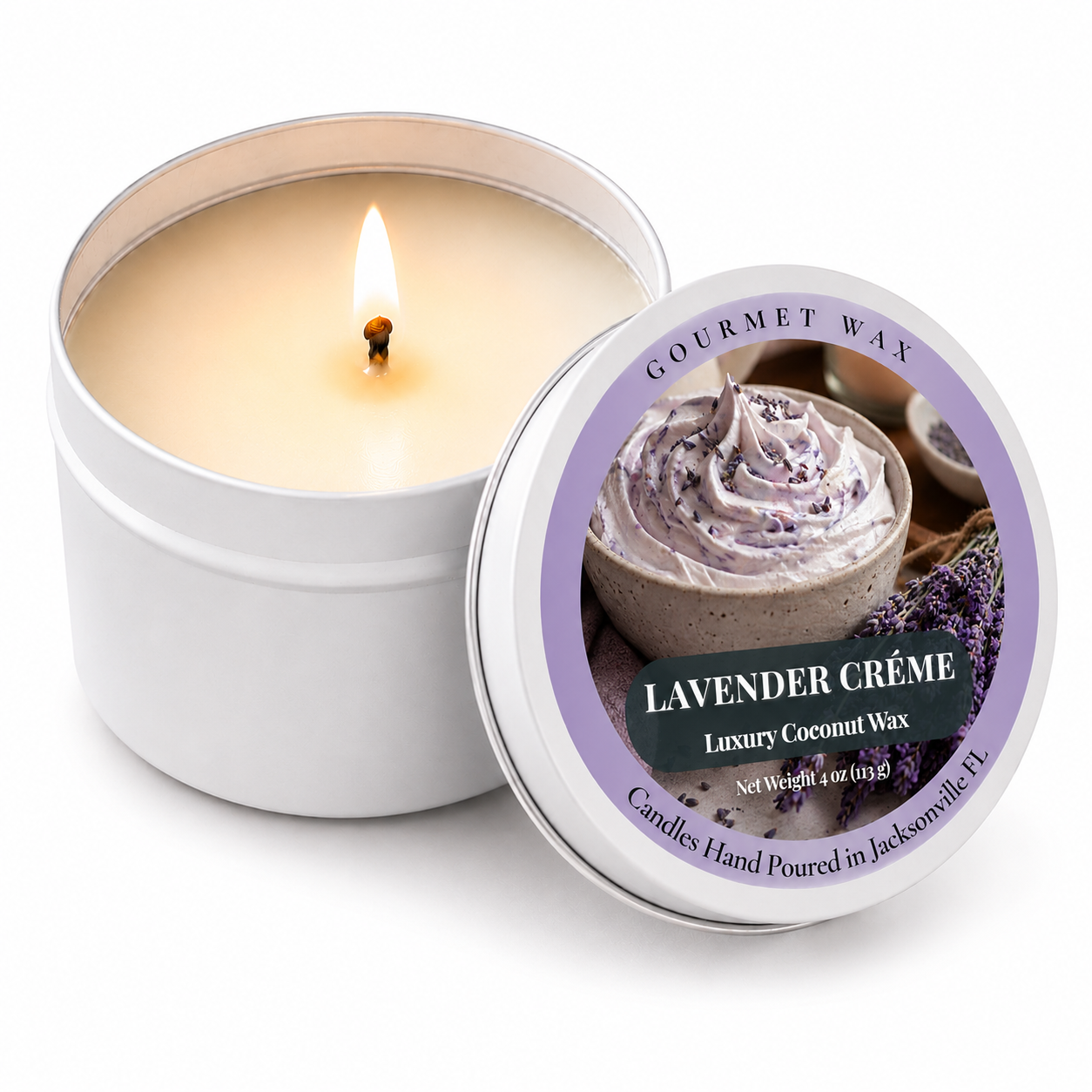 LAVENDER CRÈME / 4 oz. Luxury Candle / Tin Candle