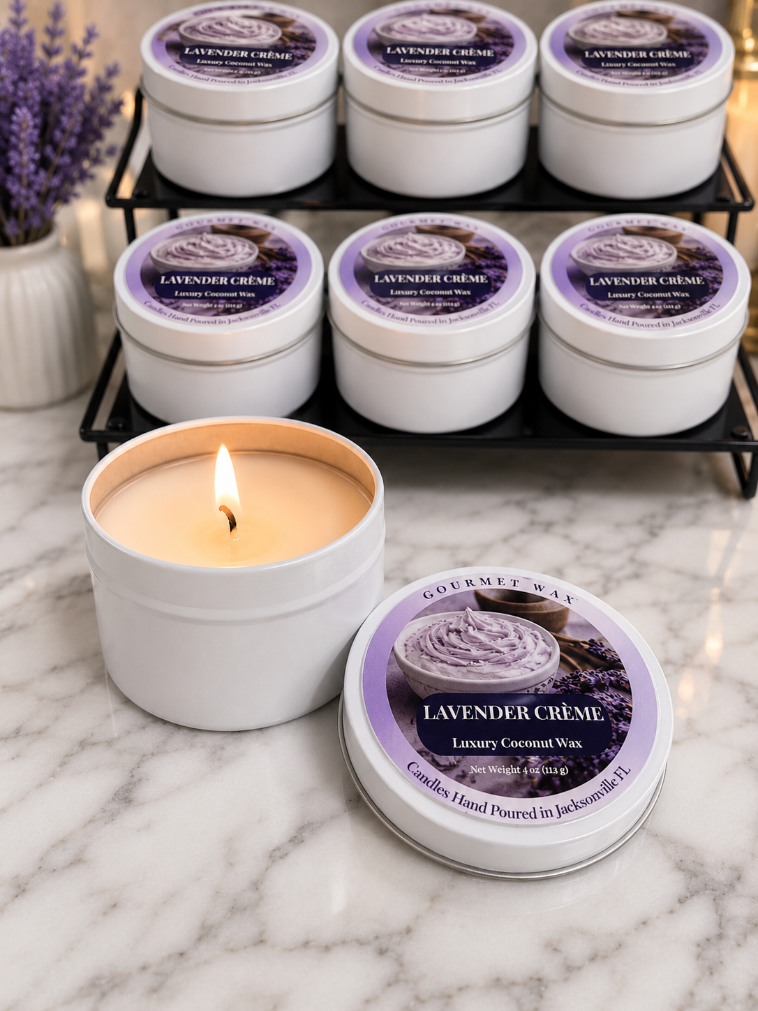 LAVENDER CRÈME / 4 oz. Luxury Candle / Tin Candle