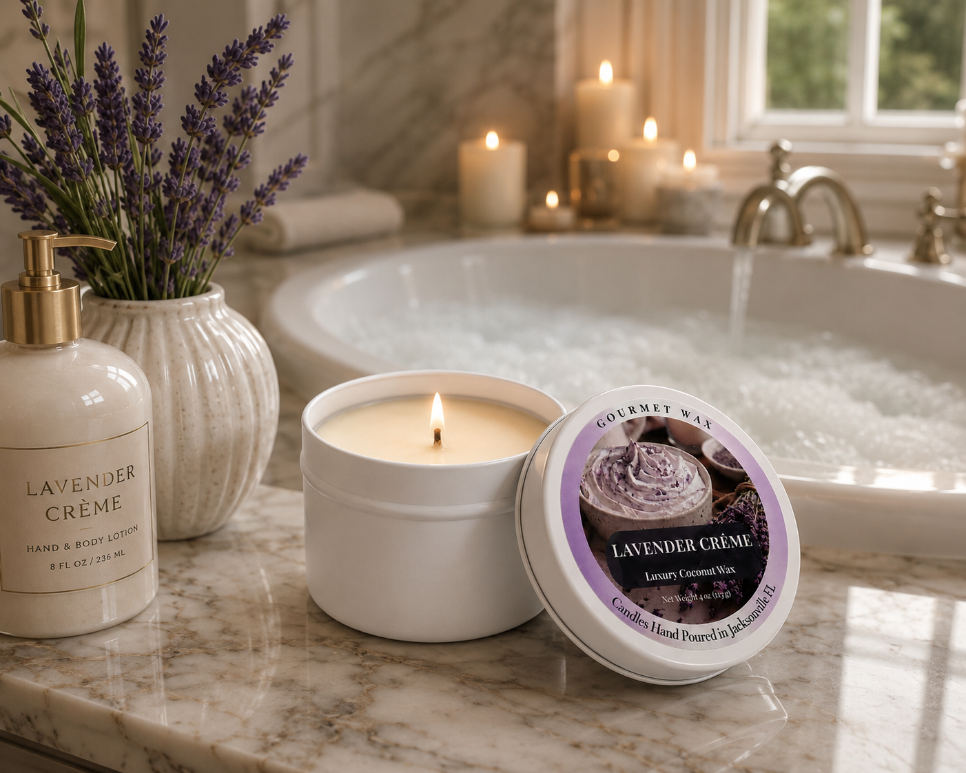 LAVENDER CRÈME / 4 oz. Luxury Candle / Tin Candle